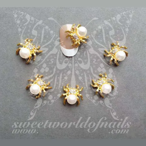 3D Pearl Gold Metal Rhinestone Spider-Spider Cabochon