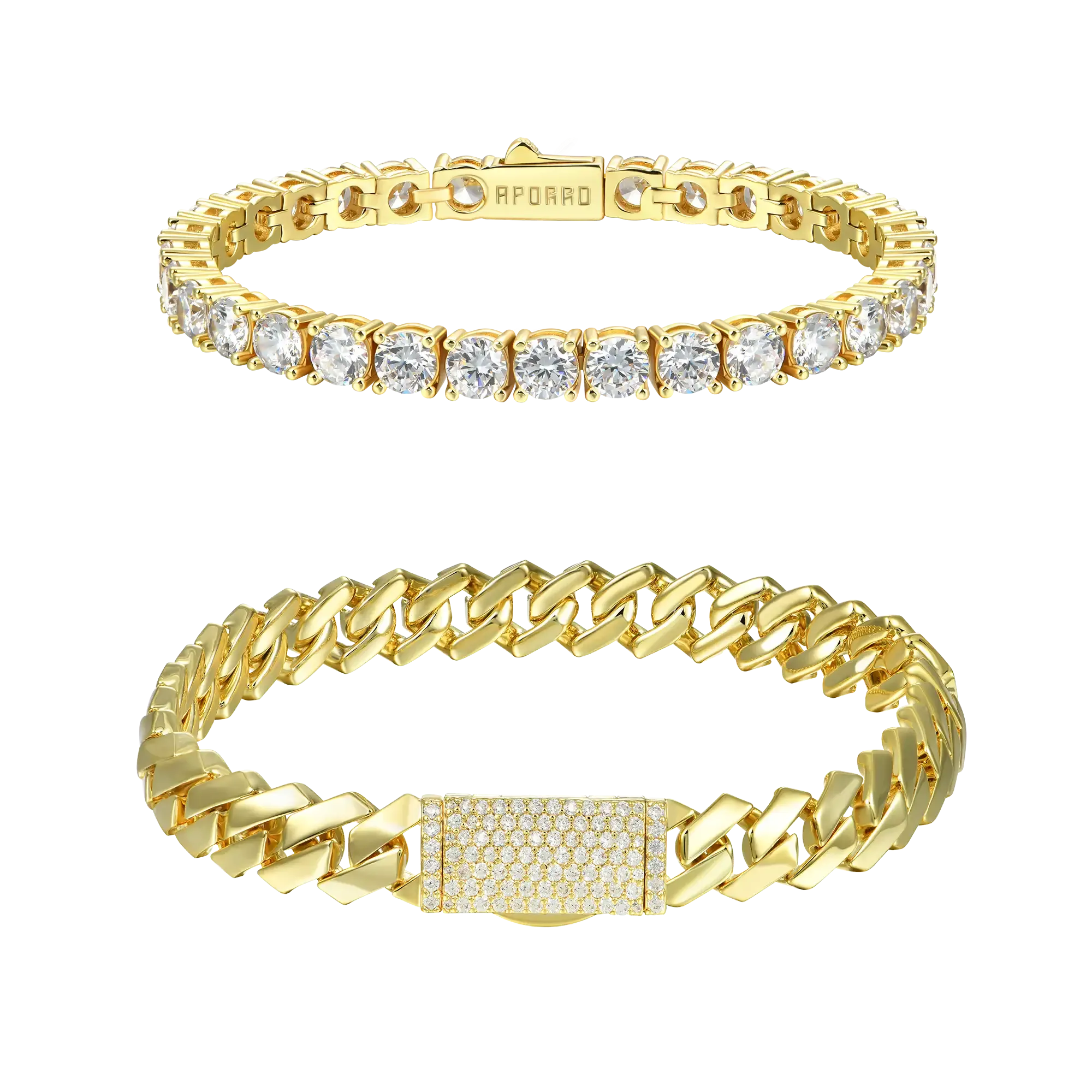 5mm Tennis Bracelet + 10mm Plain Gold Prong Bracelet Gift Set