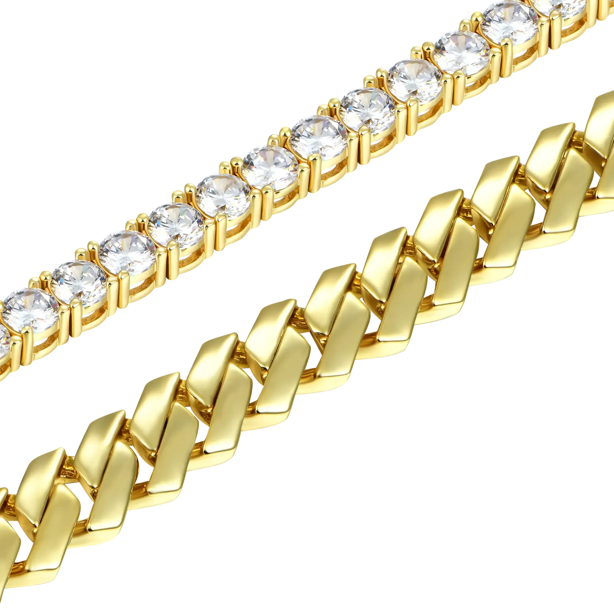 5mm Tennis Bracelet + 10mm Plain Gold Prong Bracelet Gift Set