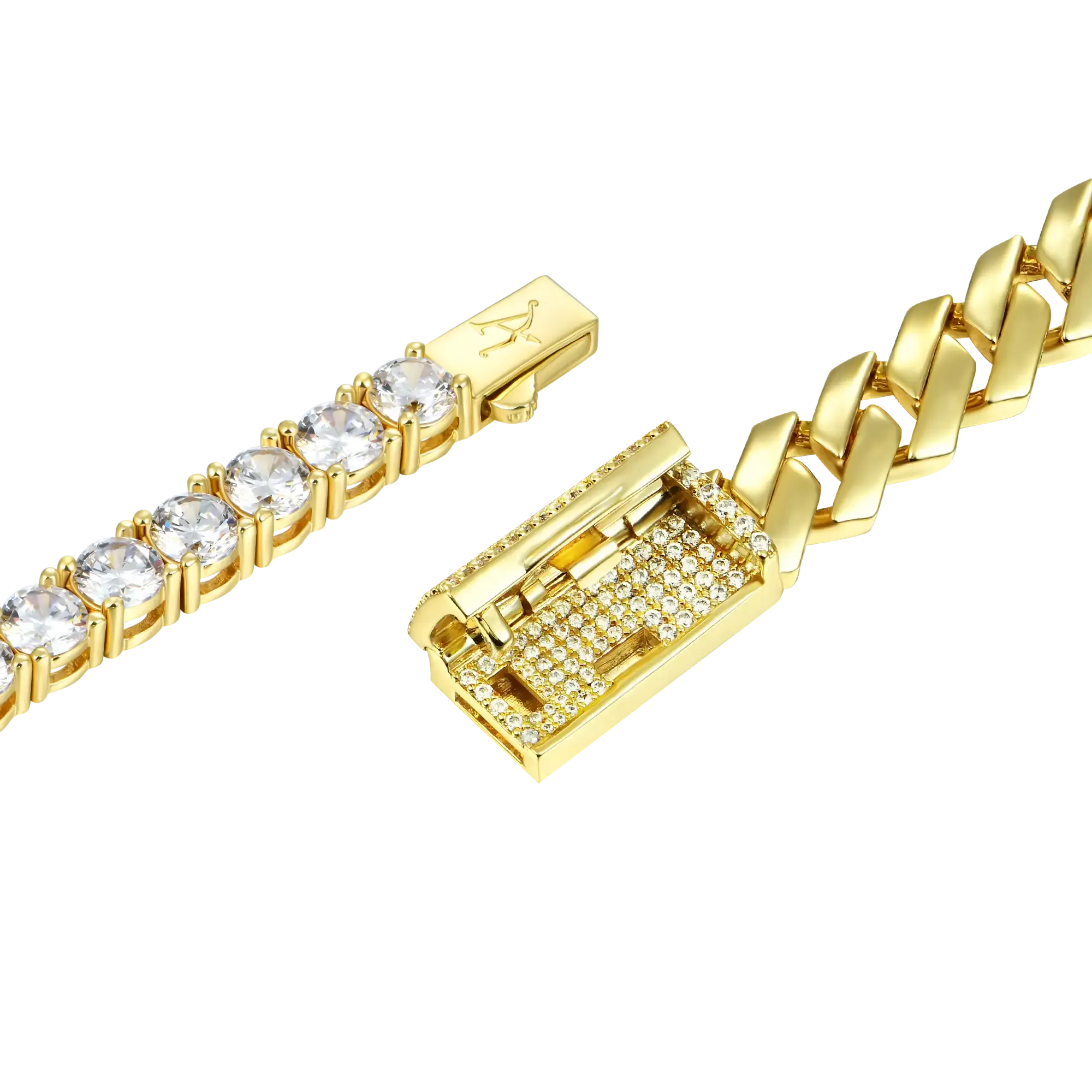 5mm Tennis Bracelet + 10mm Plain Gold Prong Bracelet Gift Set