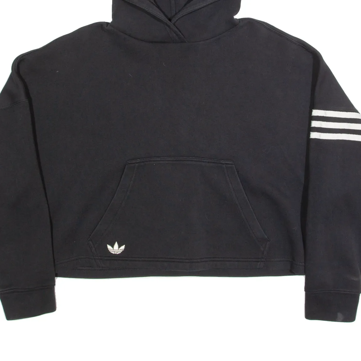 ADIDAS Oversized Cropped Womens Black Hoodie UK 12