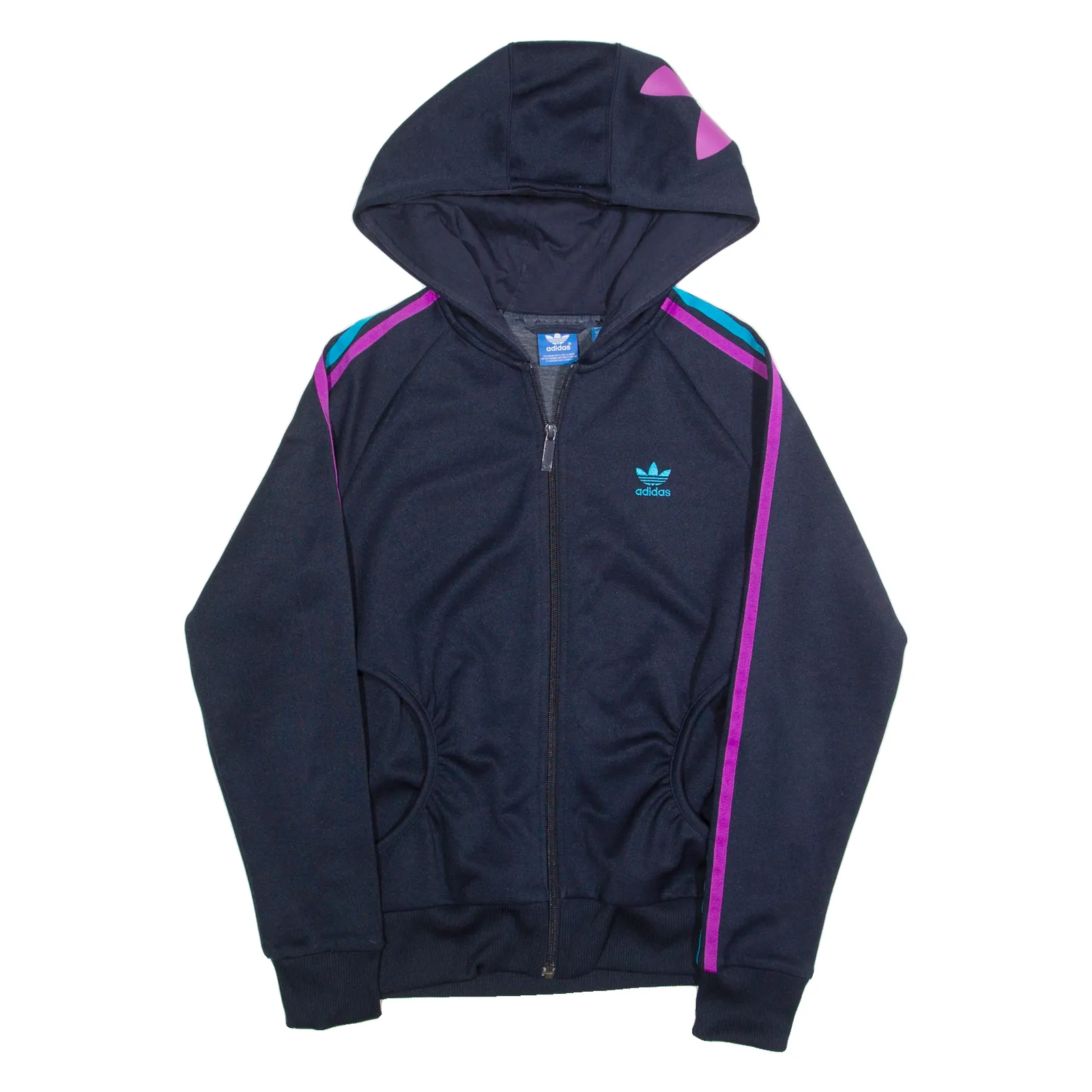 ADIDAS Womens Blue Hoodie Full Zip UK 10