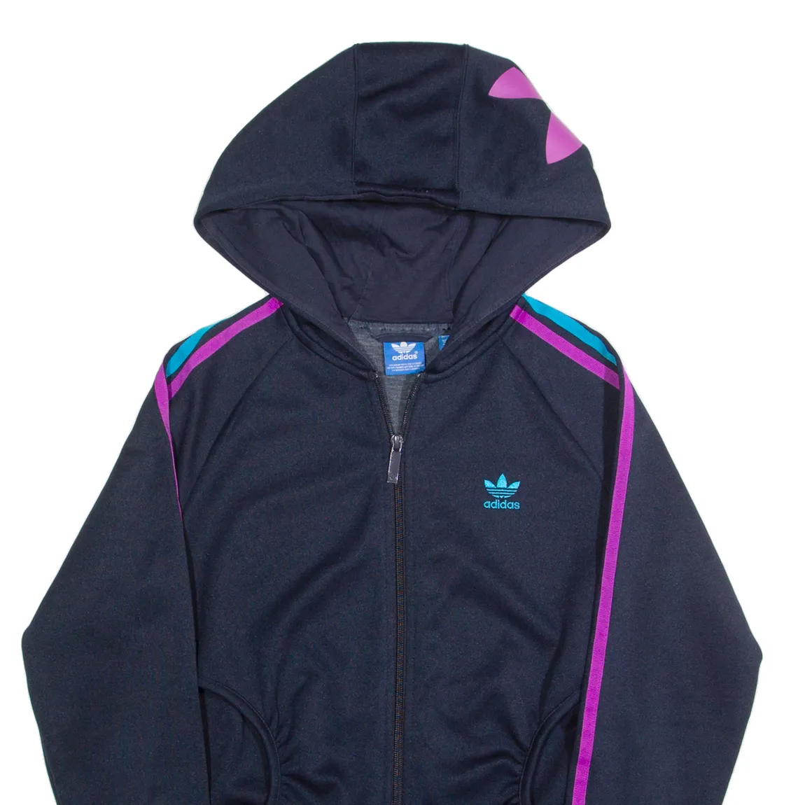 ADIDAS Womens Blue Hoodie Full Zip UK 10