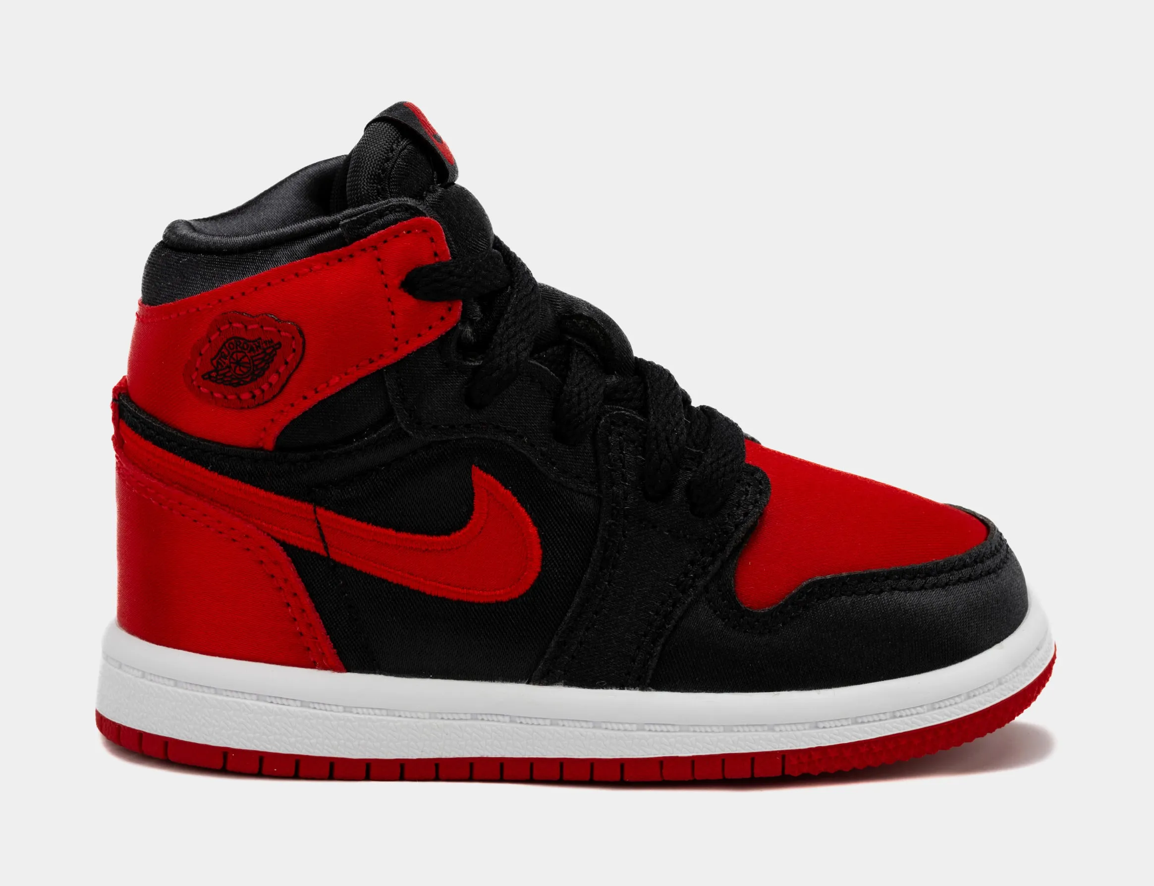 Air Jordan 1 Retro Hi OG Satin Bred Infant Toddler Lifestyle Shoes (Black/Red) Free Shipping