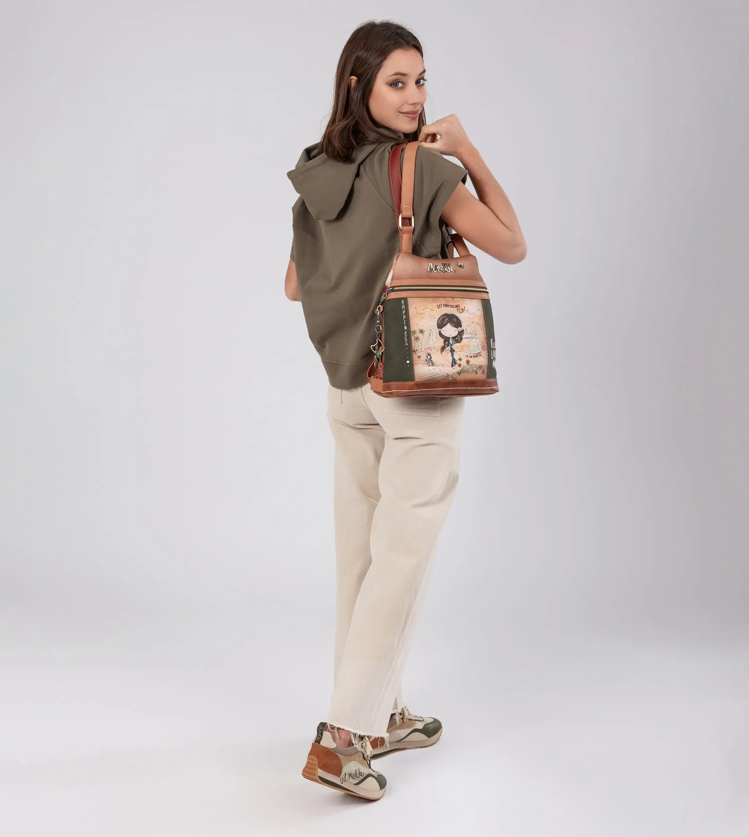 Anekke Peace & Love camel anti-theft backpack