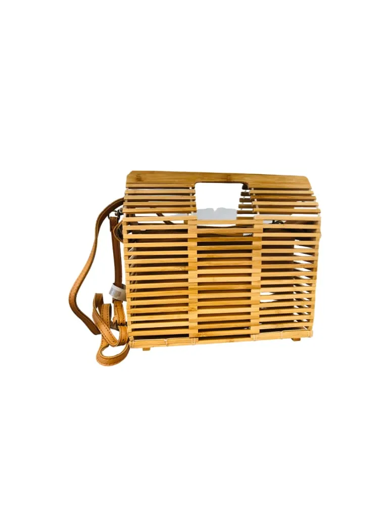 Bamboo rectangle handbag with faux leather straps