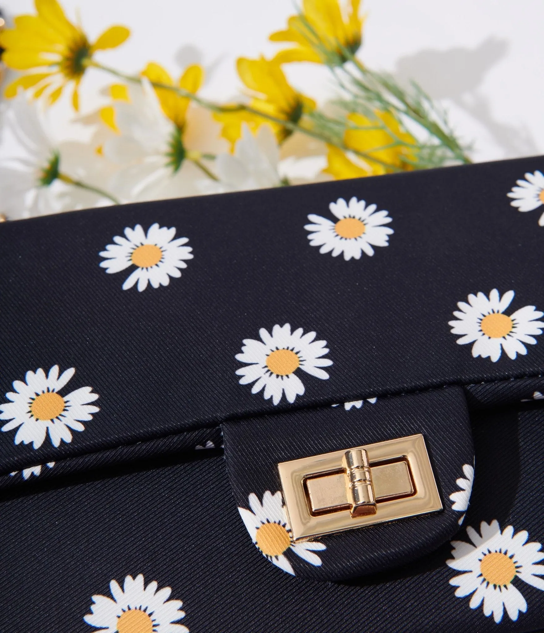 Black & White Daisy Dual Chain Handbag