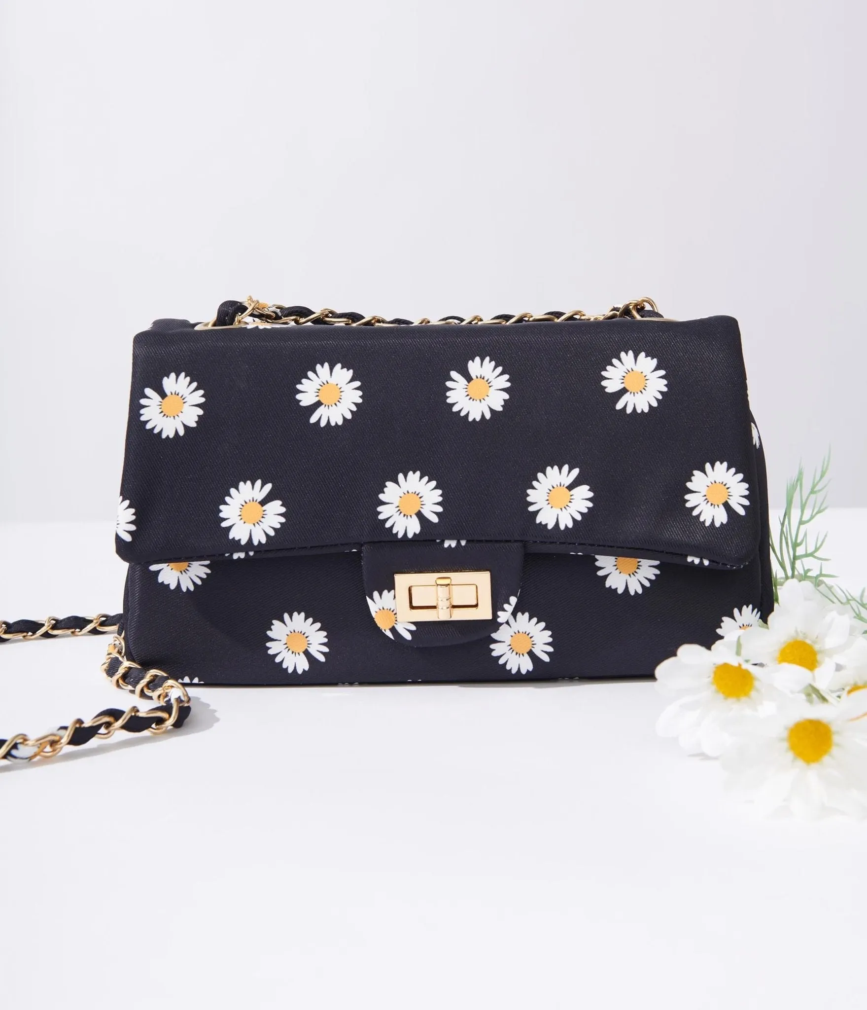 Black & White Daisy Dual Chain Handbag