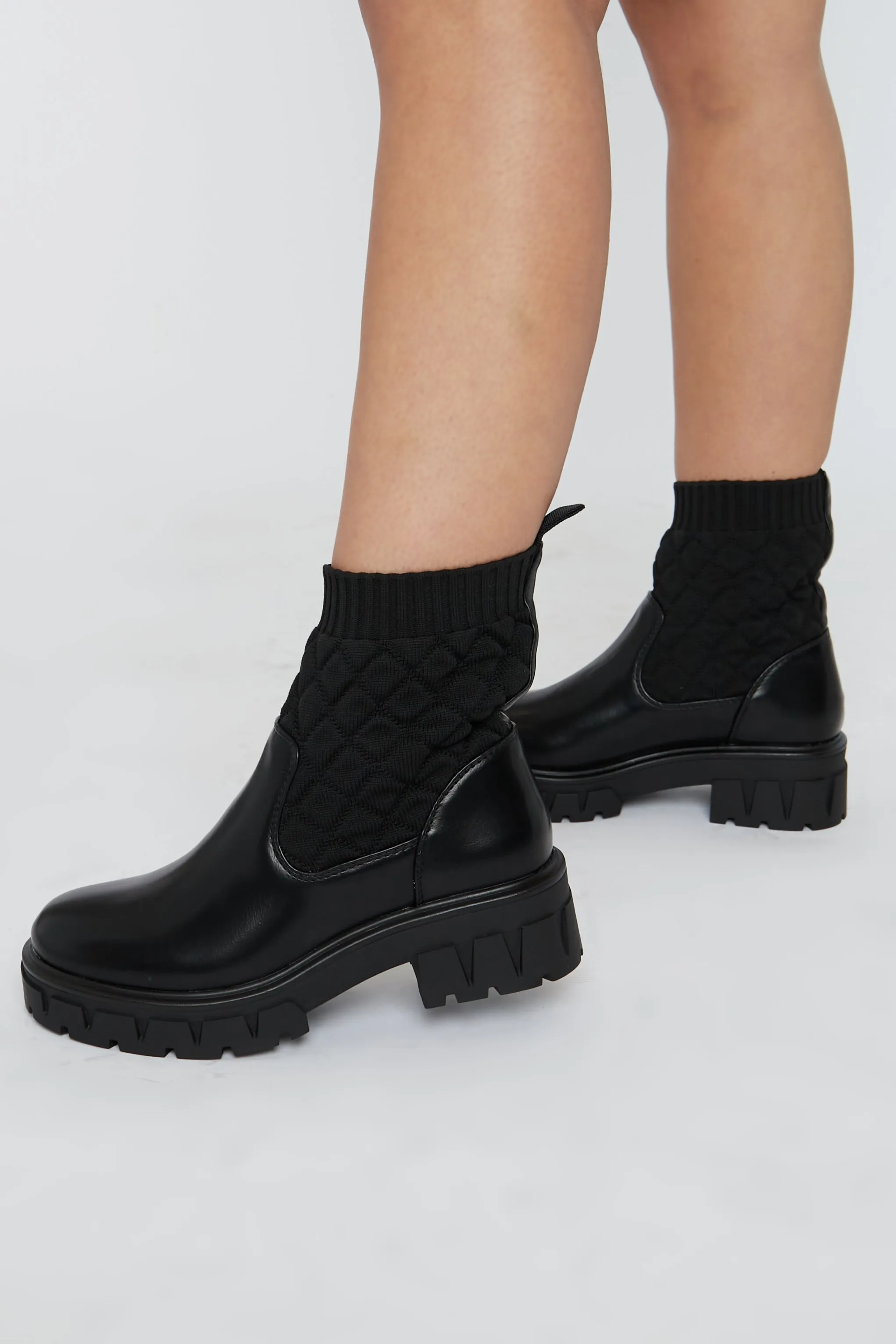 Black Ankle High Quilted PU Faux Leather Boots - Alise