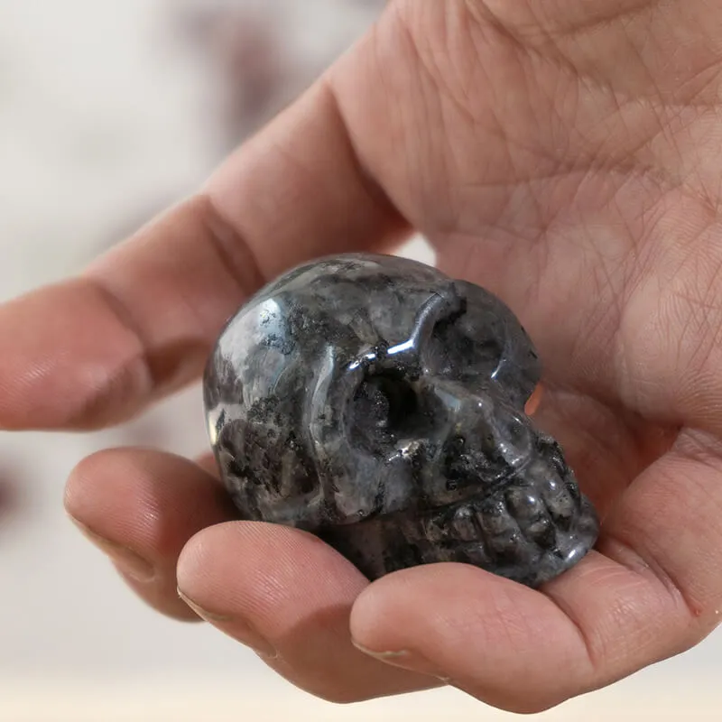 Black Labradorite Obsidian Gemstone Skull