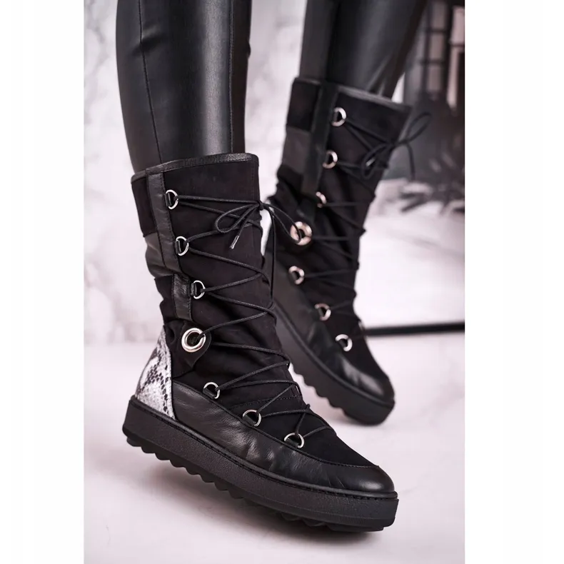 Black Suede with Fur Laura Messi Snow Boots 2054