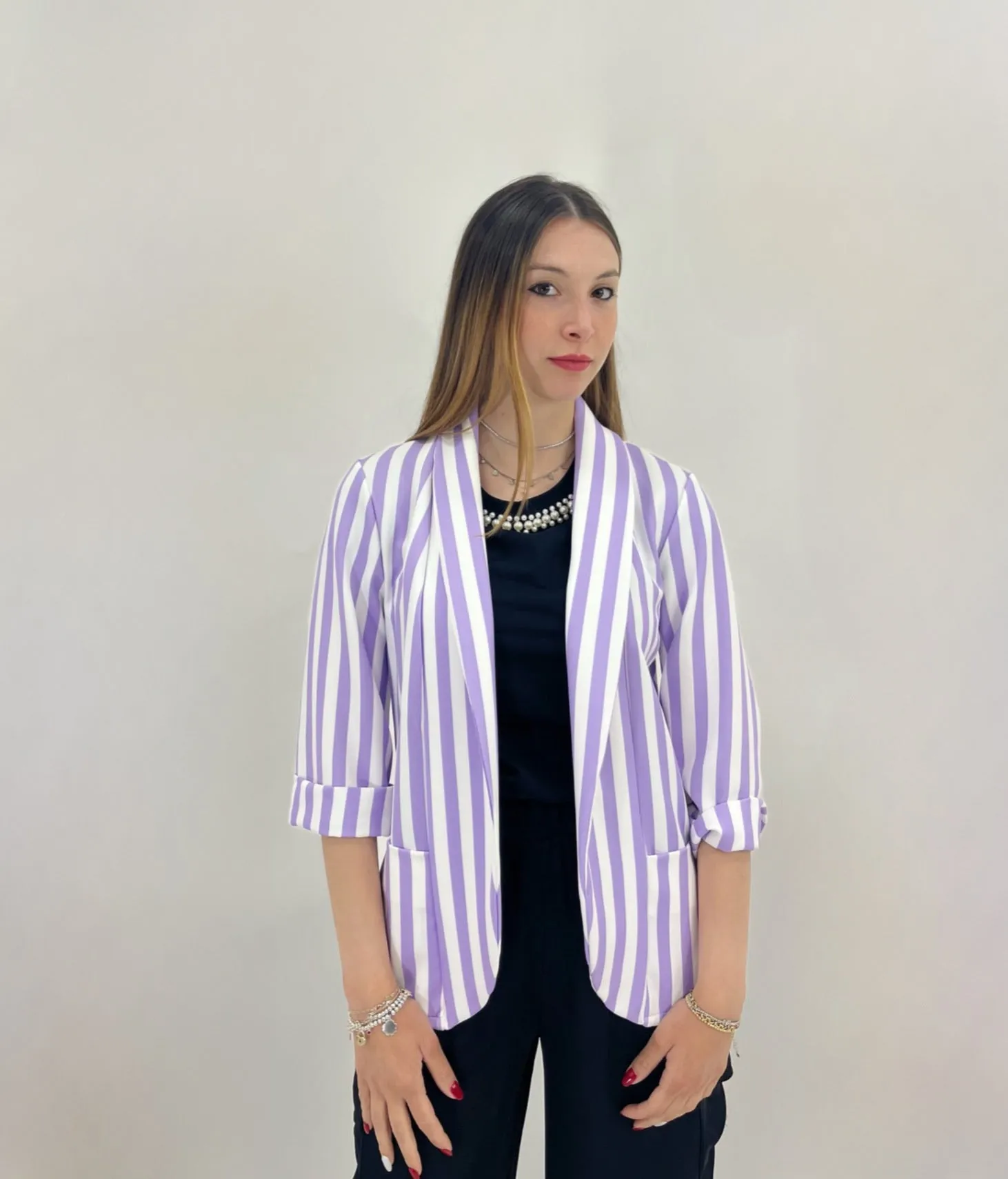 Blazer a righe con tasche