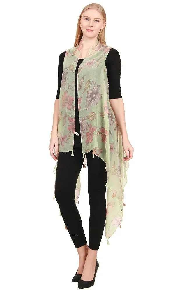 [BOGO] ZAV20203 Floral Print Acrylic Long Scarf Vest