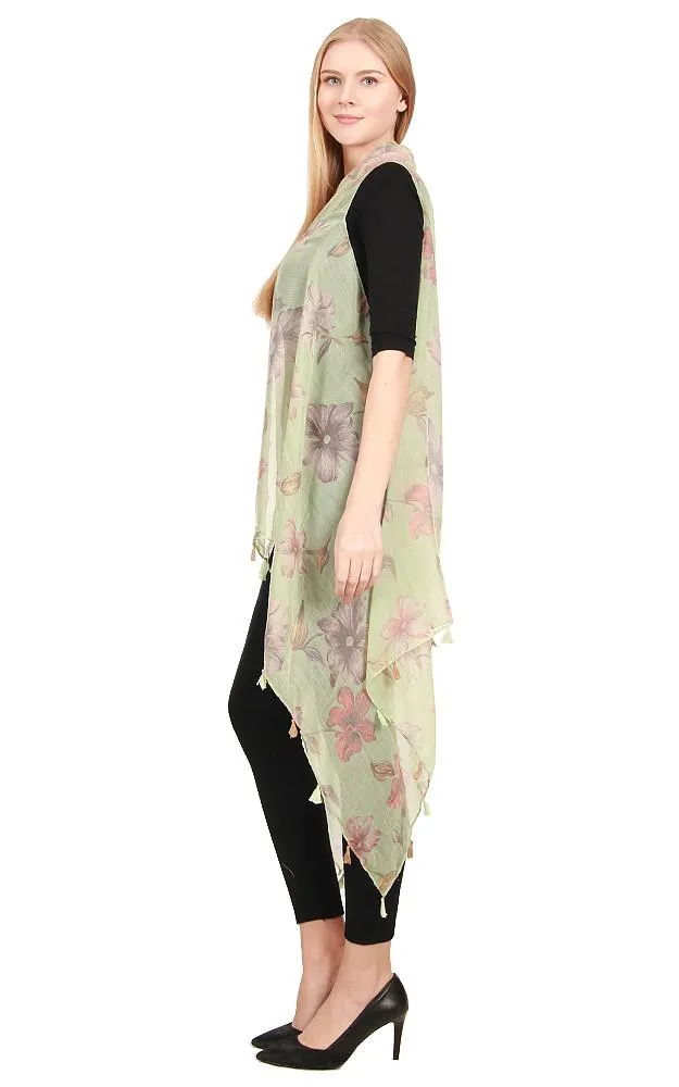 [BOGO] ZAV20203 Floral Print Acrylic Long Scarf Vest