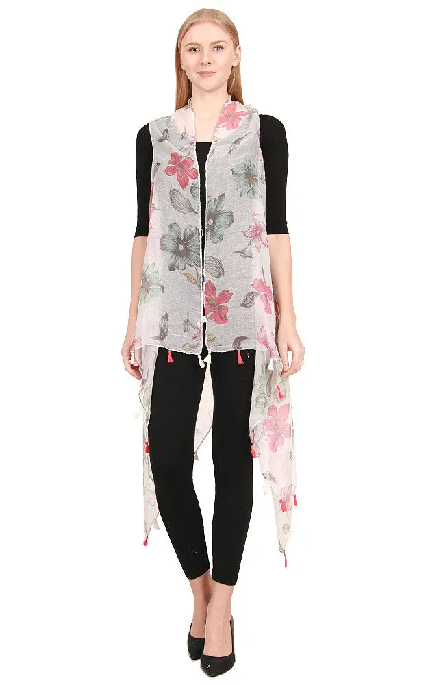 [BOGO] ZAV20203 Floral Print Acrylic Long Scarf Vest