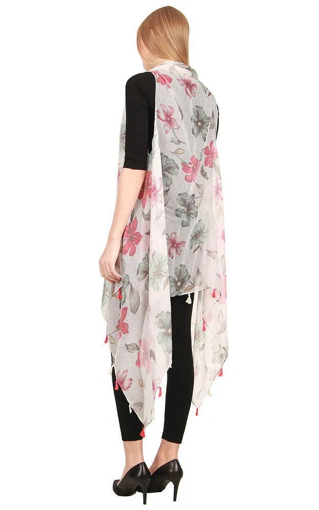 [BOGO] ZAV20203 Floral Print Acrylic Long Scarf Vest