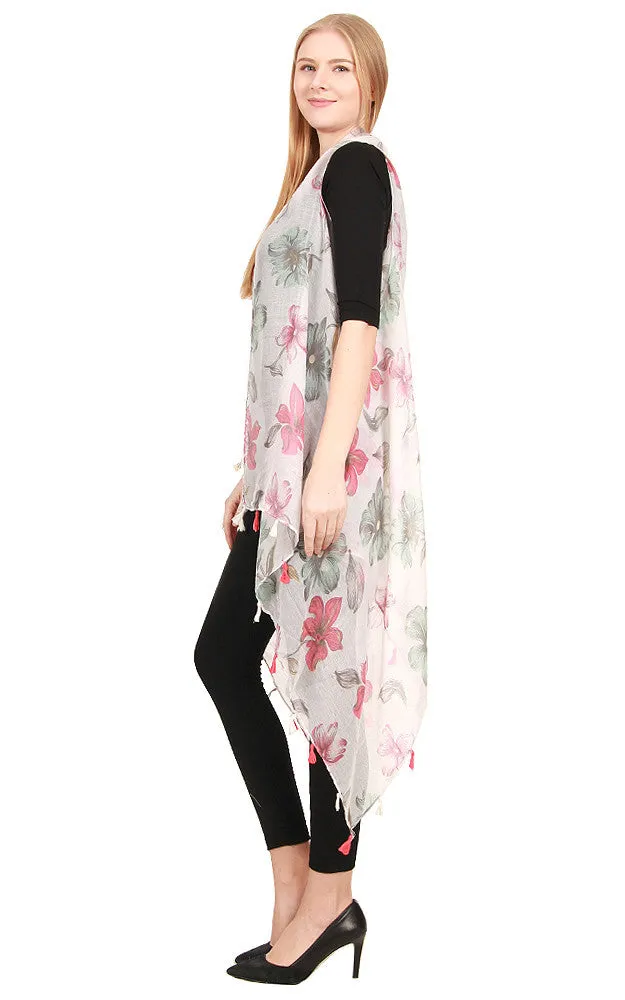 [BOGO] ZAV20203 Floral Print Acrylic Long Scarf Vest