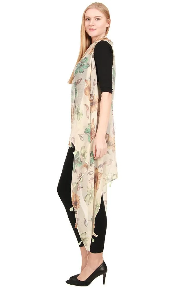 [BOGO] ZAV20203 Floral Print Acrylic Long Scarf Vest