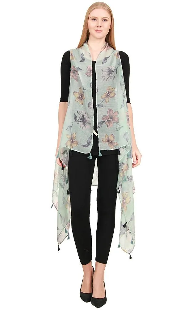 [BOGO] ZAV20203 Floral Print Acrylic Long Scarf Vest