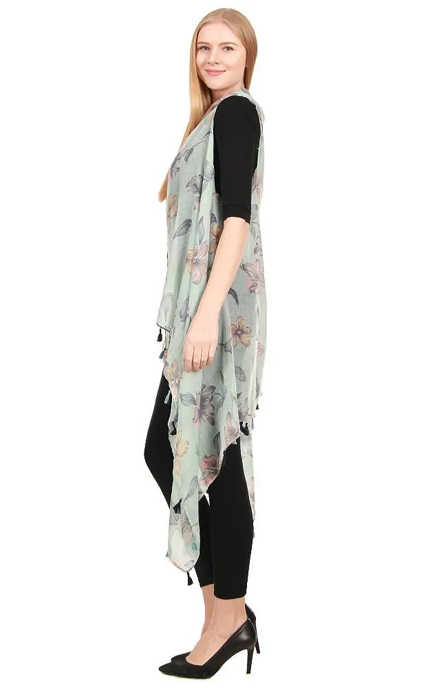 [BOGO] ZAV20203 Floral Print Acrylic Long Scarf Vest