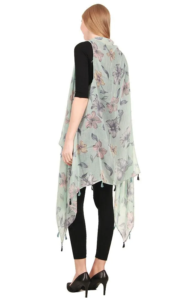 [BOGO] ZAV20203 Floral Print Acrylic Long Scarf Vest