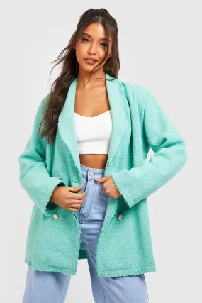 Boucle Frayed Edge Double Breasted Blazer