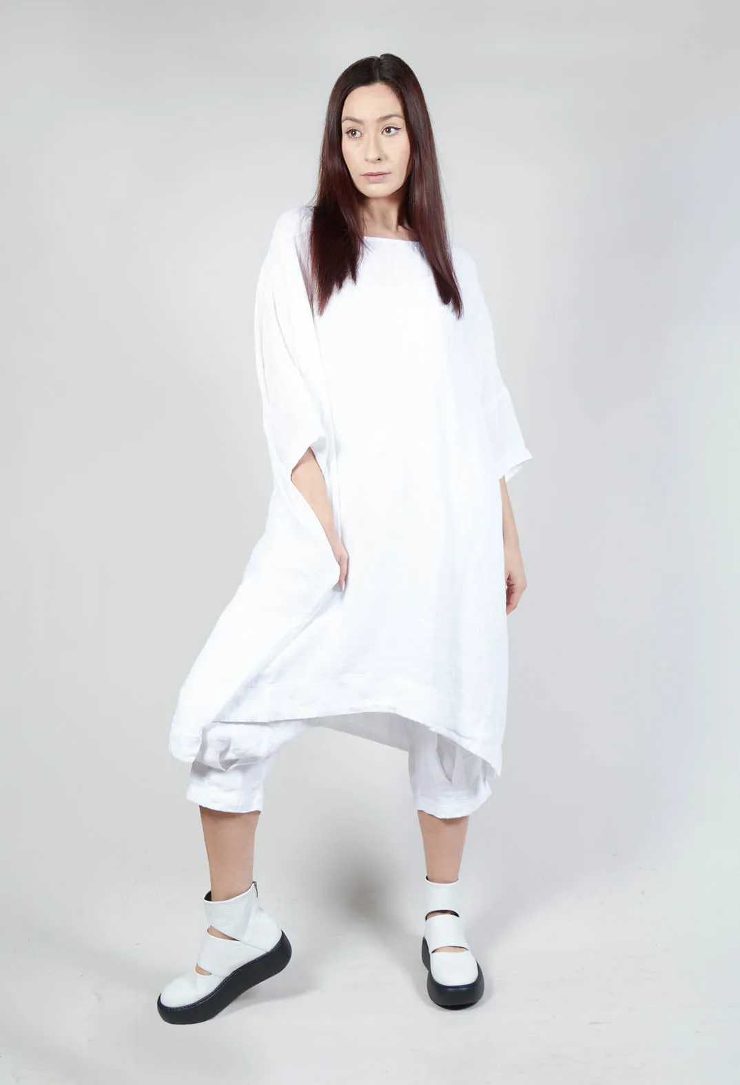 Boxy Fit Linen Dress in White