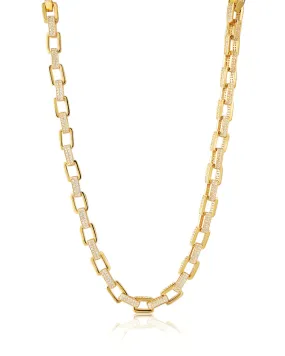 BOXY PAVE CHAIN NECKLACE- GOLD