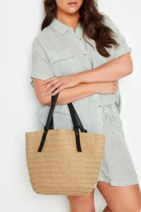 Brown Straw Drawstring Beach Bag