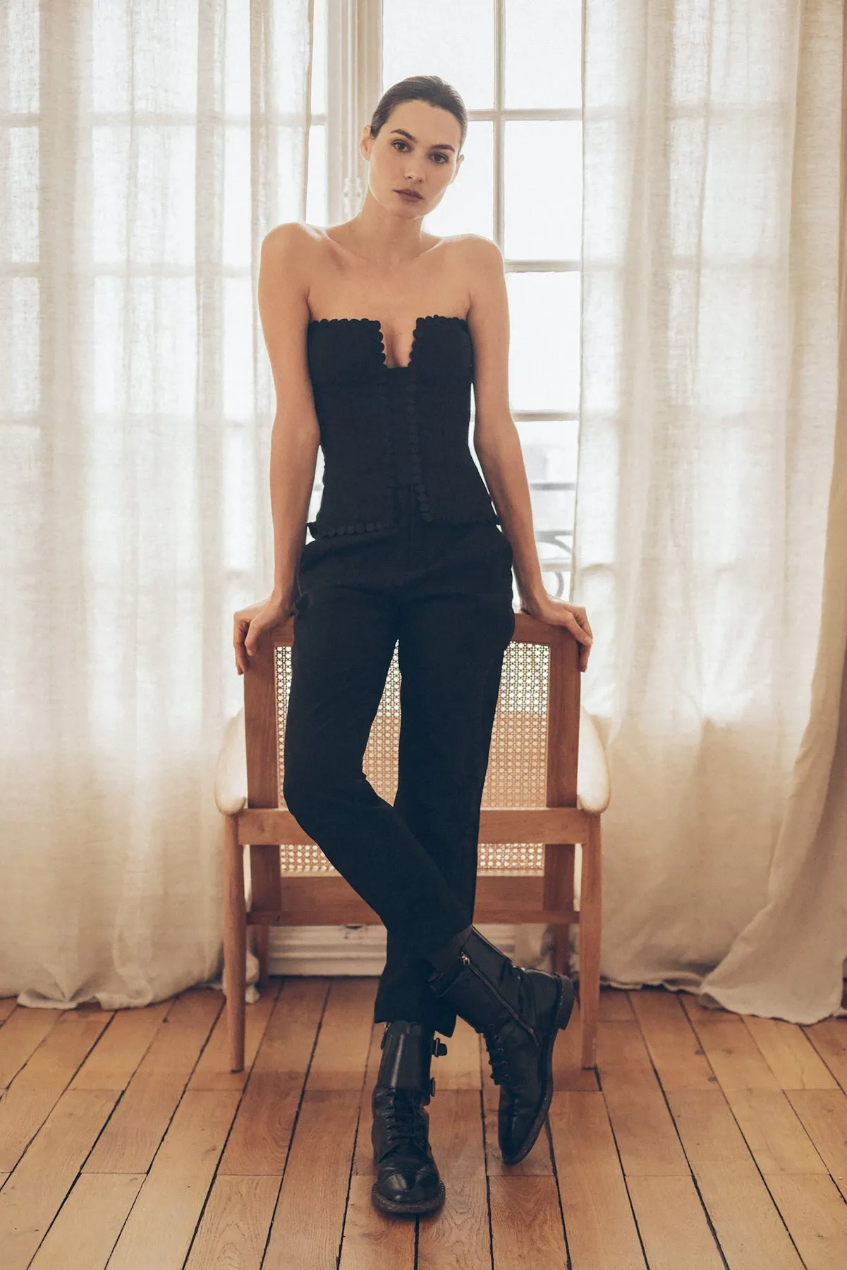 Cadolle Square Black Crepe Corset