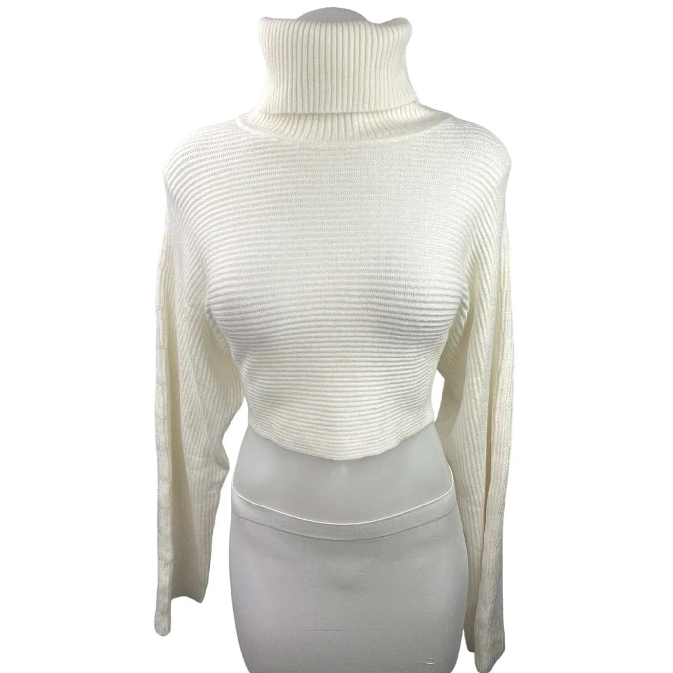 Camila Coelho Women's White Knit Long Sleeve Turtle Neck Back Tie Sweater Top S