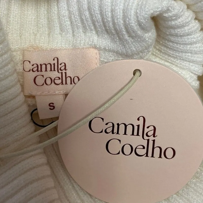 Camila Coelho Women's White Knit Long Sleeve Turtle Neck Back Tie Sweater Top S