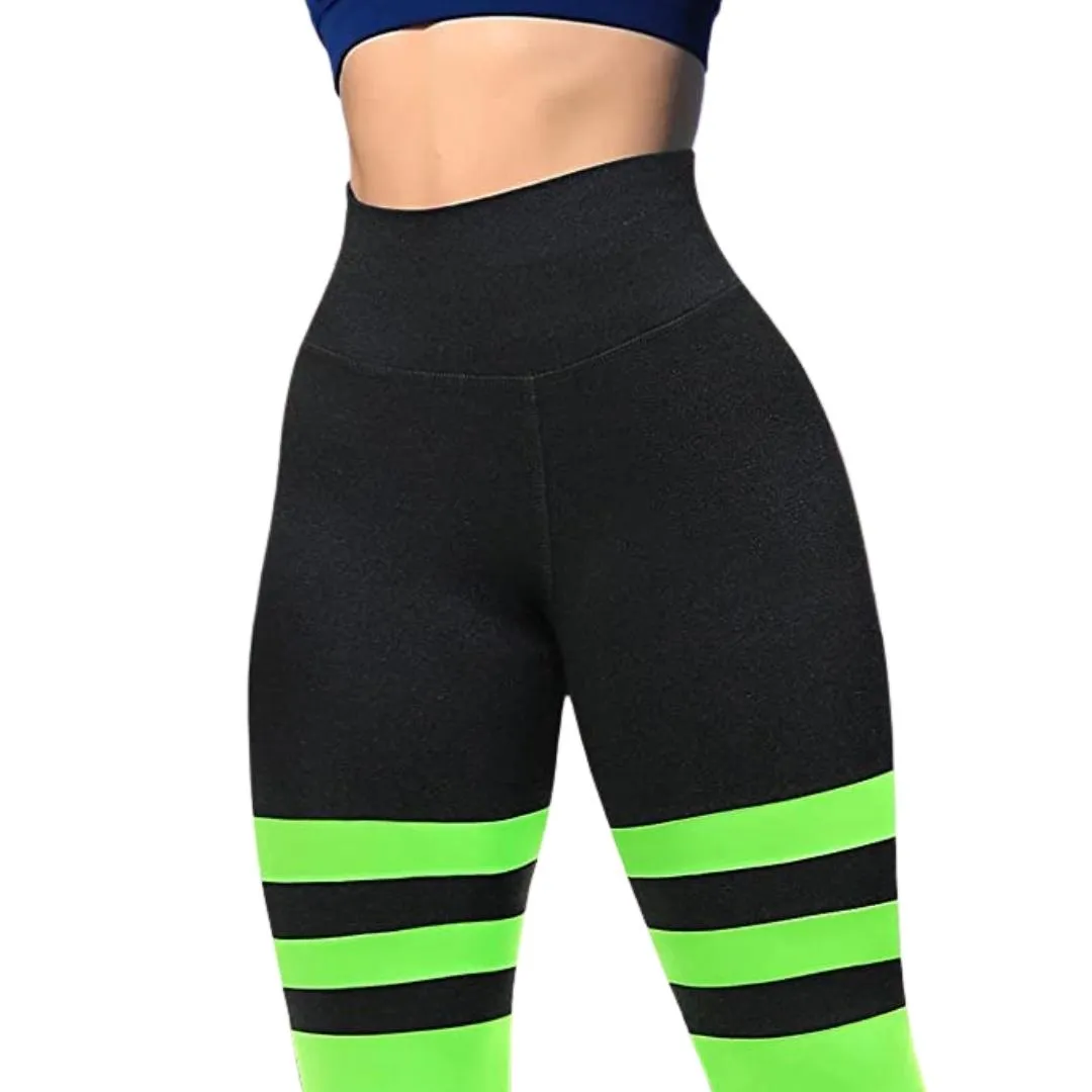 Camila Green Stripes Color Block Gym Leggings