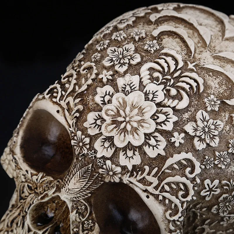 Carved Floral Skull Ornament