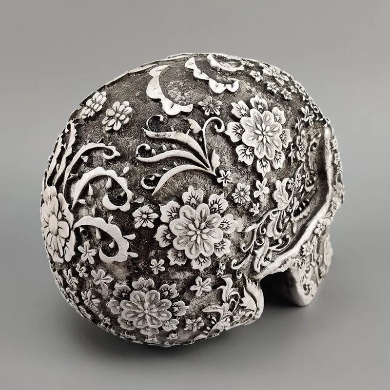 Carved Floral Skull Ornament