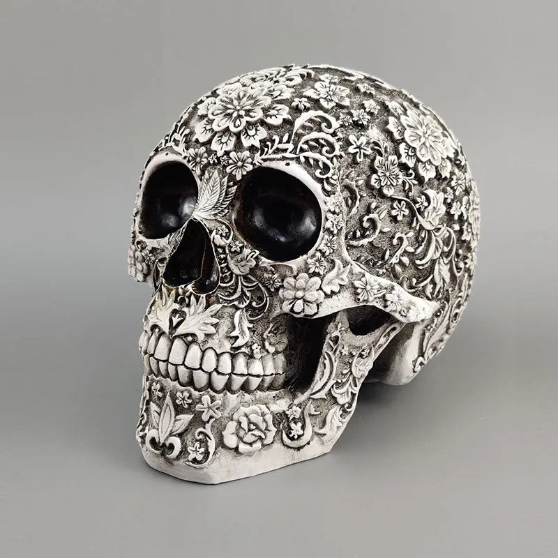 Carved Floral Skull Ornament