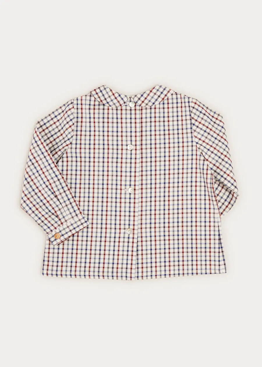 Checked Peter Pan Collar Long Sleeve Shirt In Beige (12mths-3yrs)