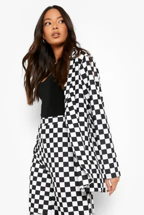 Checkerboard Jersey Relaxed Fit Blazer