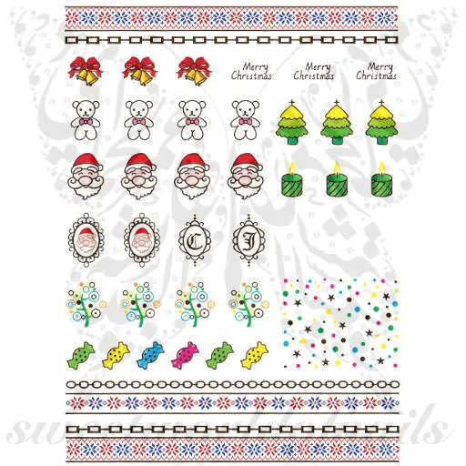 Christmas Nail Art Gold Merry Christmas Tree Santa Bells Nail Water Decals