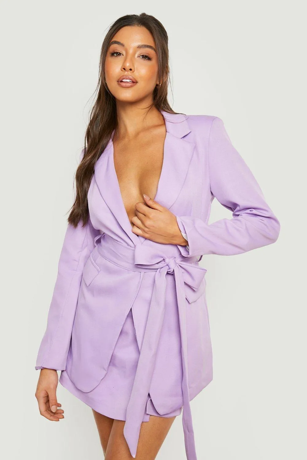 Color Pop Tie Waist Tailored Blazer