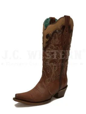 Corral Z5088 Ladies Embroidery And Studs Overlay Snip Toe Boots Tan