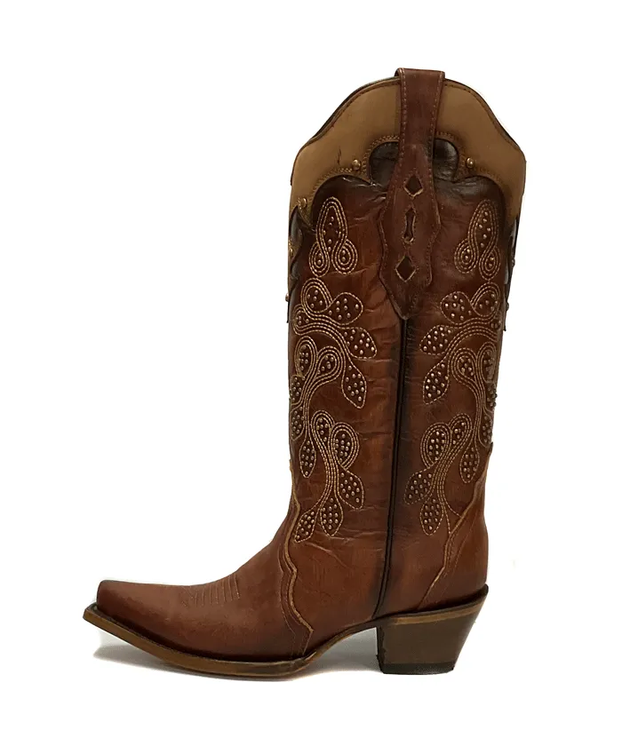 Corral Z5088 Ladies Embroidery And Studs Overlay Snip Toe Boots Tan