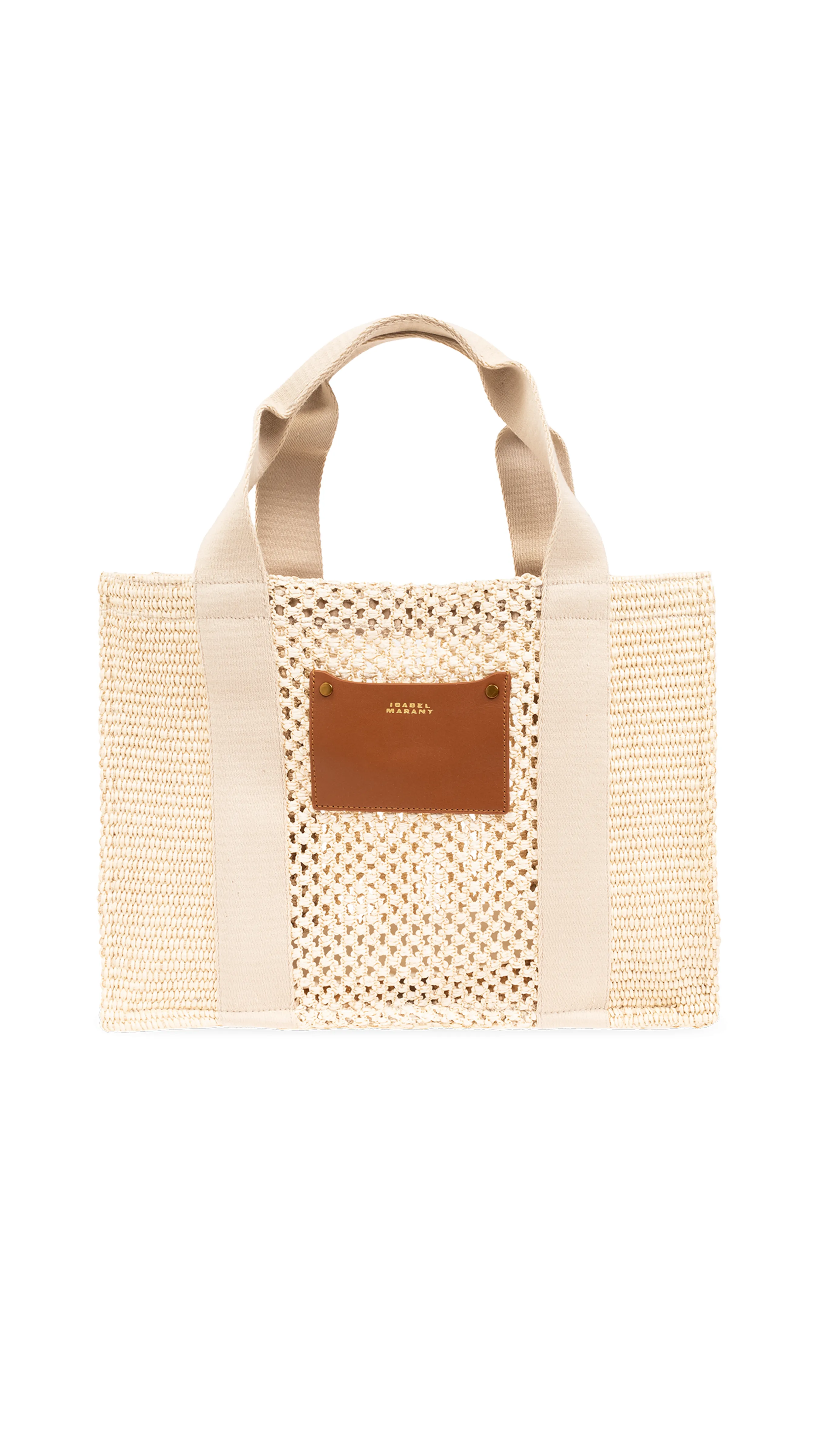 Crochet and Calfskin Tote Bag - Natural