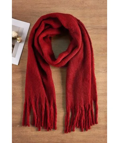 Cupshe Red Fringe Trim Long Scarf