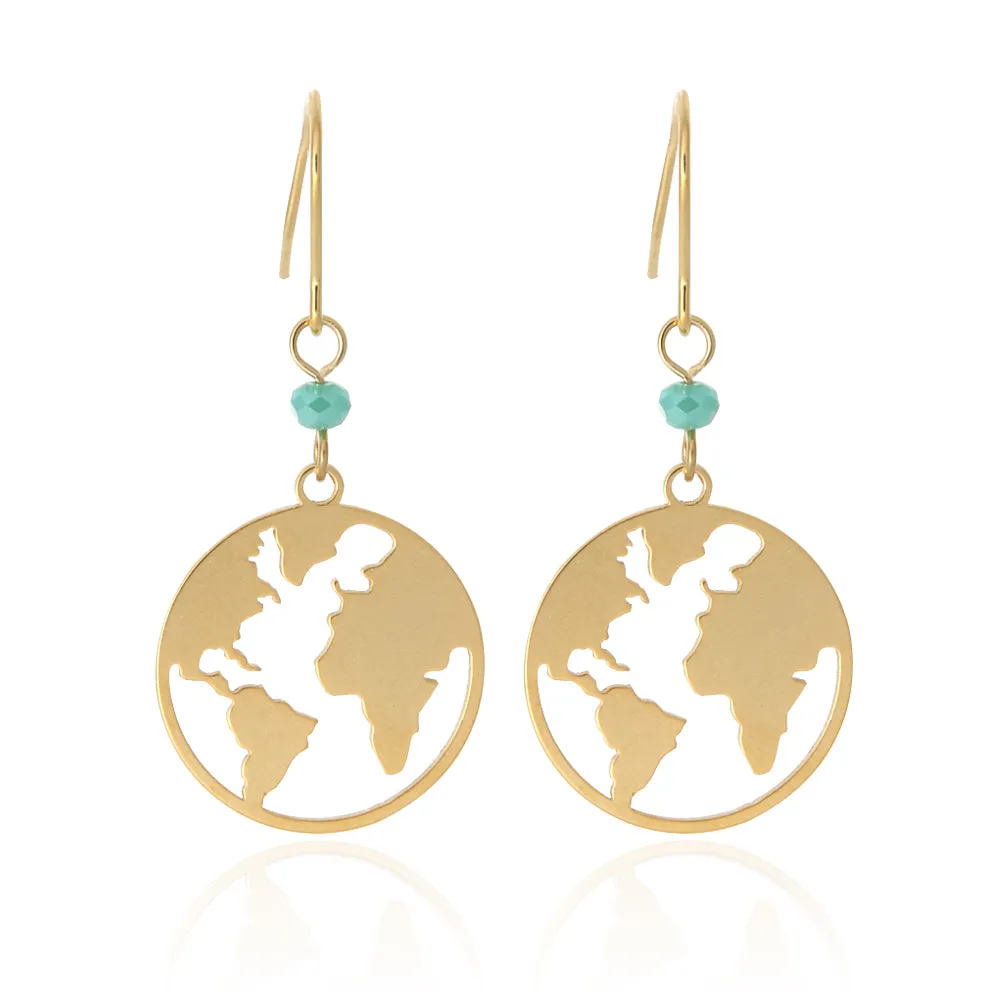 Cut Out World Map Disc Drop Earrings