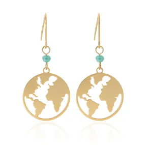 Cut Out World Map Disc Drop Earrings