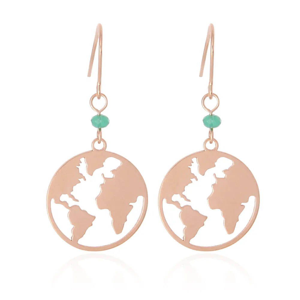 Cut Out World Map Disc Drop Earrings