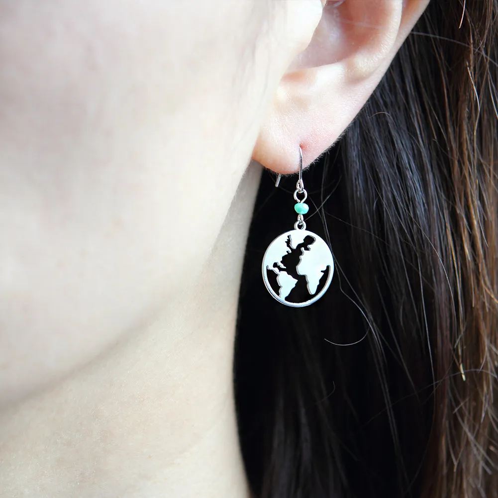 Cut Out World Map Disc Drop Earrings