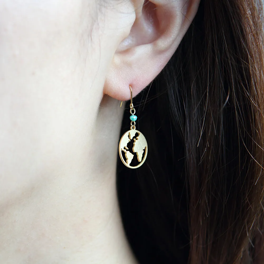 Cut Out World Map Disc Drop Earrings