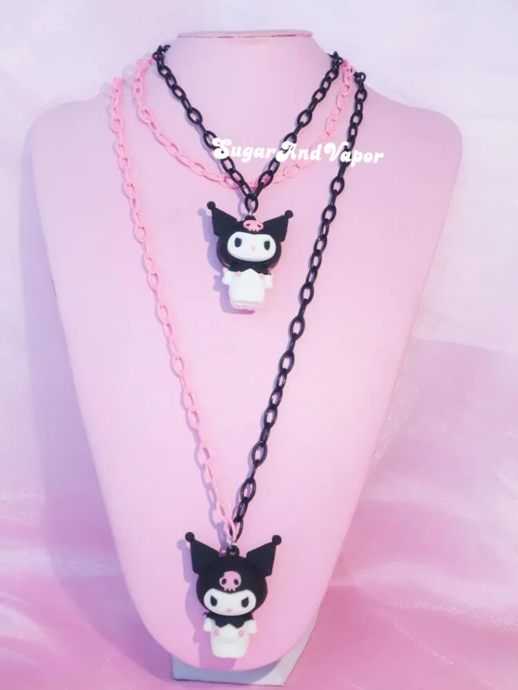 Cute Sweet Devil Black Pink Chain Necklace